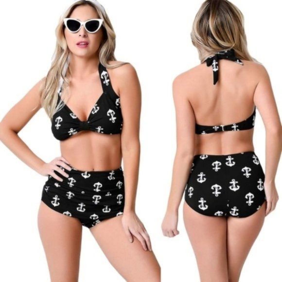 On My Rack Other - 5⭐️ Retro High Waist Anchor Halter Swimsuit Black